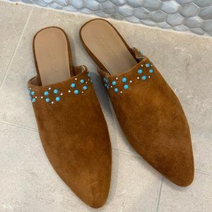 Johnny Was Suede Mules w/Turquoise Detail Size 9 New!